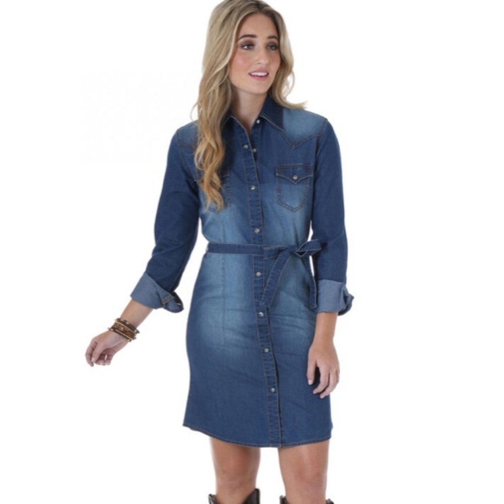 Wranglers long sleeve dark denim shirt dress XL
